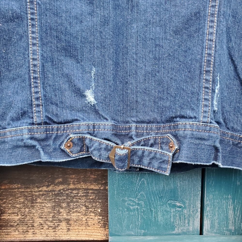 J Crew Distressed Jean Jacket Denim Medium Wash Blue XS Trucker - Picture 7 of 10